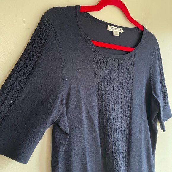 Pendleton Navy Blue Silk Cotton Short Sleeve Sweater Size M - Picture 2 of 5
